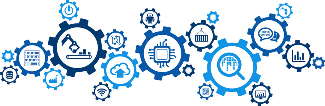 Digitalization concept: enterprise IoT, smart factory, industry 4.0 - vector illustration