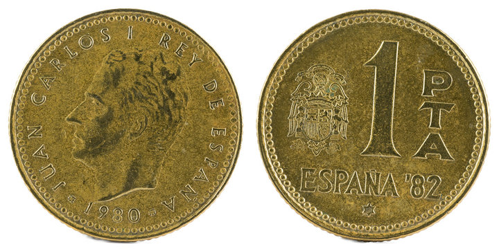 Old Spanish coin of 1 peseta, Juan Carlos I. Year 1980, 81 in the star.