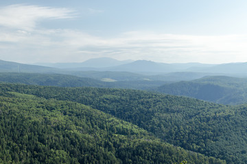 Obraz premium Natural Landscape. HD Panorama. View From The Karatash Ridge. Russia, Ural, Bashkortostan, Aygir.