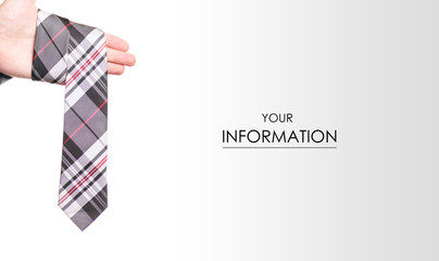 Male tie in hand pattern on white background isolation