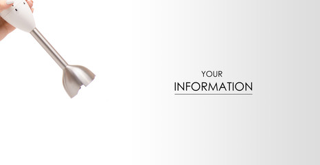 Female hand immersion blender pattern on white background isolation