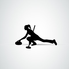 Curling athlete isolated vector silhouette. Woman curler vector
