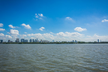 Beautiful Toronto skyline with CN Tower over lake. Canada.