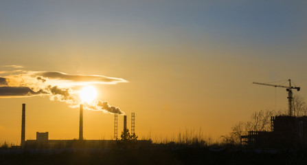 pollution smoke at sunset