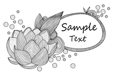 Graphic hand drawn lotus flower vector card