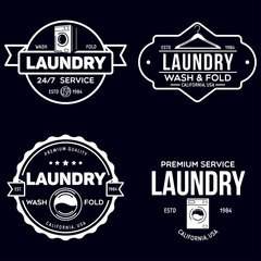 Set of labels or logos for laundry service. Vector emblems and design elements. Laundry logo and household wash templates and badges.