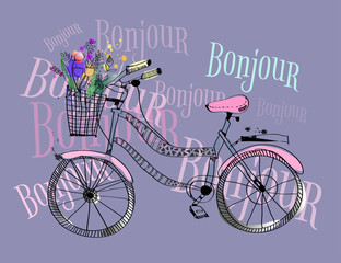 Bicycle bonjour blue vector card © Dariia