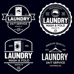 Fototapeta premium Set of labels or logos for laundry service. Vector emblems and design elements. Laundry logo and household wash templates and badges.