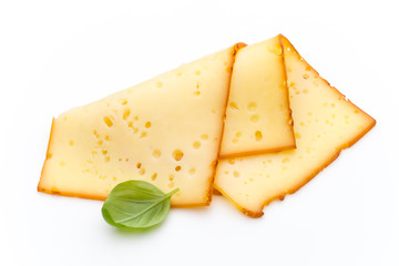 Cheese slices isolated on the white background.