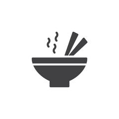 Hot Soup Bowl with chopsticks vector icon. filled flat sign for mobile concept and web design. Asian food simple solid icon. Symbol, logo illustration. Pixel perfect vector graphics