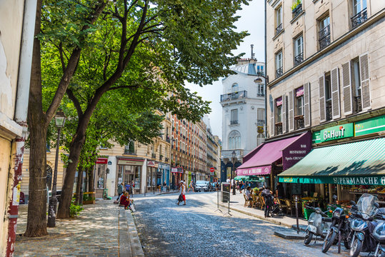Picturesque paved street in world famous Montmartre neighborhood