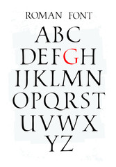 Set of classic roman font. Vector. Capital letters. Uneven ancient font. Letters symbols for the design of a poster, flyer or presentation. Signs for the logo. All letters are separate.