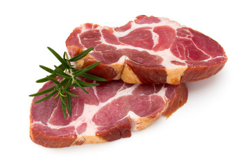 Fresh pig crude meat with rosemary.