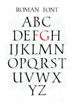 Set of classic roman font. Vector. Capital letters. Uneven ancient font. Letters symbols for the design of a poster, flyer or presentation. Signs for the logo. All letters are separate.