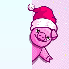 Pig is a symbol of 2019 new year. Head of the Pig in pop art style