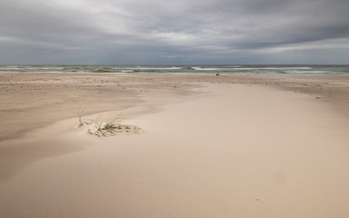 Endless Empty Sandy Beach on Baltic Sea near Leba Sand Dunes in Poland