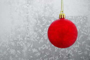 red ball of Christmas with white snow flake decoration for celebration party background