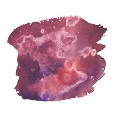 Dark red and purple stain painted in watercolor on clean white background