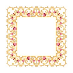 Golden frame with gems isolated on white background