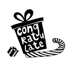 Happy New Year typographic emblems set. Vector logo, text design. Black and white. Usable for banners, greeting cards, gifts etc.