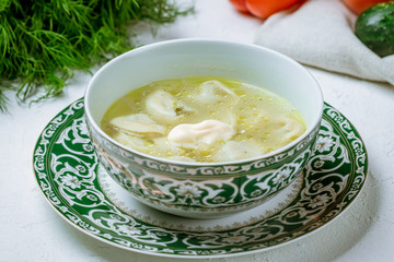 Dumplings in the soup chuchvara Uzbek cuisine