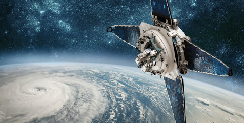 Space satellite monitoring from earth orbit weather from space, hurricane, Typhoon on planet earth.