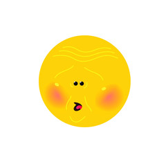 Yellow round head, face. Vector. Flat illustration of stylized human face. Round sign. Emoji yellow sad face. Symbol. Internet meme.