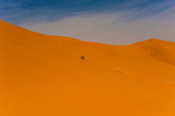Fototapeta na wymiar Rider on a dune in Erg Chebbi, Merzouga, Morocco