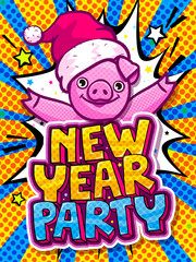Pig is a symbol of 2019 new year. Head of the Pig in pop art style