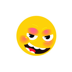 Yellow round head, face. Vector. Flat illustration of stylized human face. Round sign. Emoji yellow sad face. Symbol, icon. Insolent look.