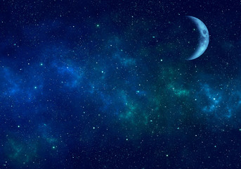 Obraz na płótnie Canvas Moon, nebula and stars in night sky. Space background.