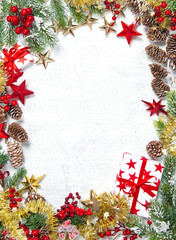 Fototapeta na wymiar Christmas decoration gifts stars red berries white background