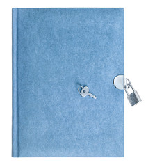 Blue book padlock key isolated white background