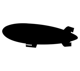 Air ship zeppelin flying black silhouette, isolated on white background
