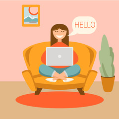  young woman with a laptop vector illustration