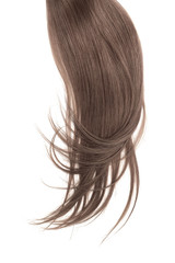 Fototapeta premium Brown hair, isolated on white background. Long and disheveled ponytail