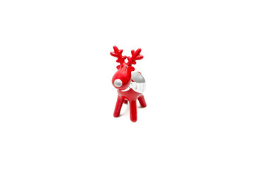 Red Rudolph dear with big antlers. Christmas and holiday concept. Isolated object on a white...