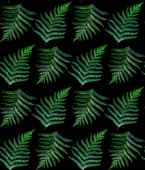 fern watercolor seamless pattern on black