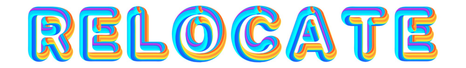 Relocate - colorful text written on white background