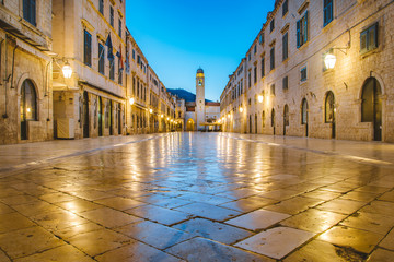 Old town of Dubrovnik at twilight, Dalmatia, Croatia - obrazy, fototapety, plakaty