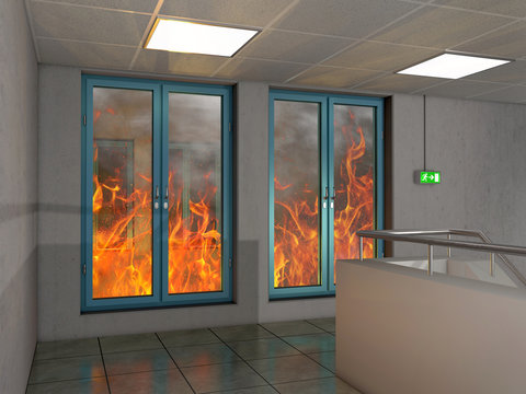 Fire prevention window, 3D Illustration