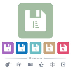 Ascending file sort flat icons on color rounded square backgrounds