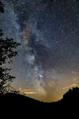 Milkyway, stars and tree during dark night, Ballon d'alsace Vosges