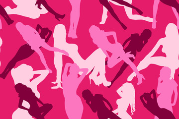 seamless pattern of girls silhouettes in seductive poses