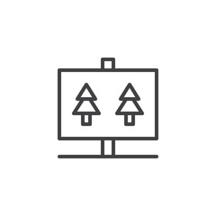 Forest trees road sign outline icon. linear style sign for mobile concept and web design. Trees billboard simple line vector icon. Symbol, logo illustration. Pixel perfect vector graphics