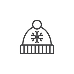 Winter hat with snowflake emblem outline icon. linear style sign for mobile concept and web design. beanie cap simple line vector icon. Symbol, logo illustration. Pixel perfect vector graphics