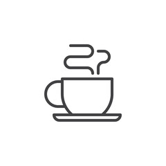 Hot coffee cup with steam outline icon. linear style sign for mobile concept and web design. Hot tea drink line vector icon. Symbol, logo illustration. Pixel perfect vector graphics