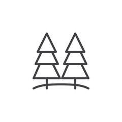 Pine trees outline icon. linear style sign for mobile concept and web design. Fir tree forest simple line vector icon. Symbol, logo illustration. Pixel perfect vector graphics