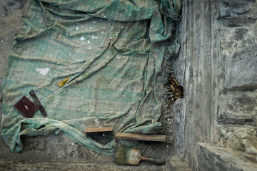 dirty cloth and tools