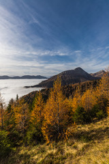 Autumn Mountain Landscape Panorama View With A Dense Blanket Of Clouds Below The Mountain Tops In Carinthia Austria